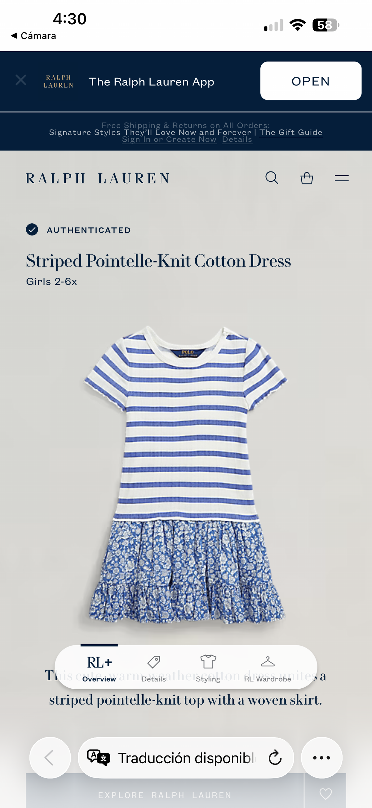 VESTIDO NIÑA RALPH LAUREN