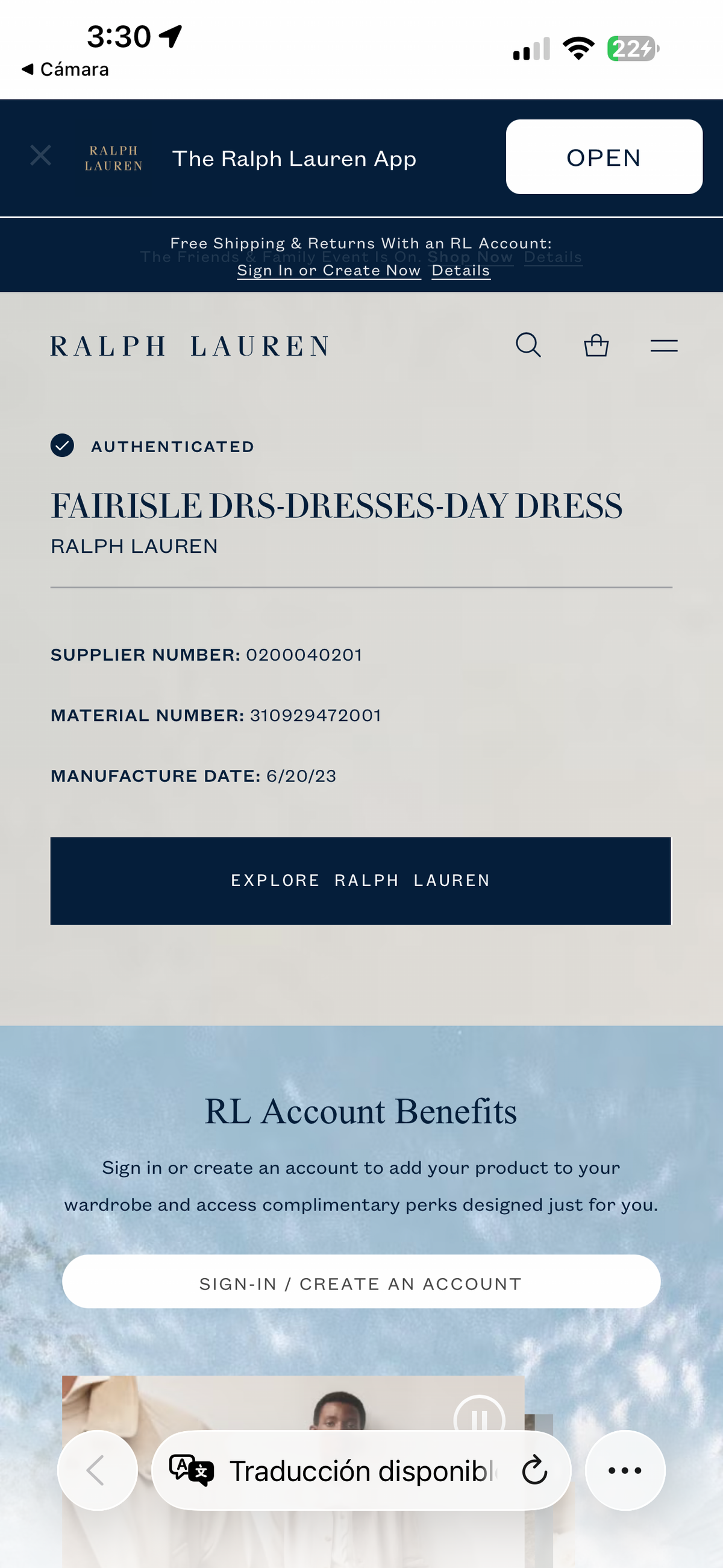 VESTIDO NIÑA RALPH LAUREN