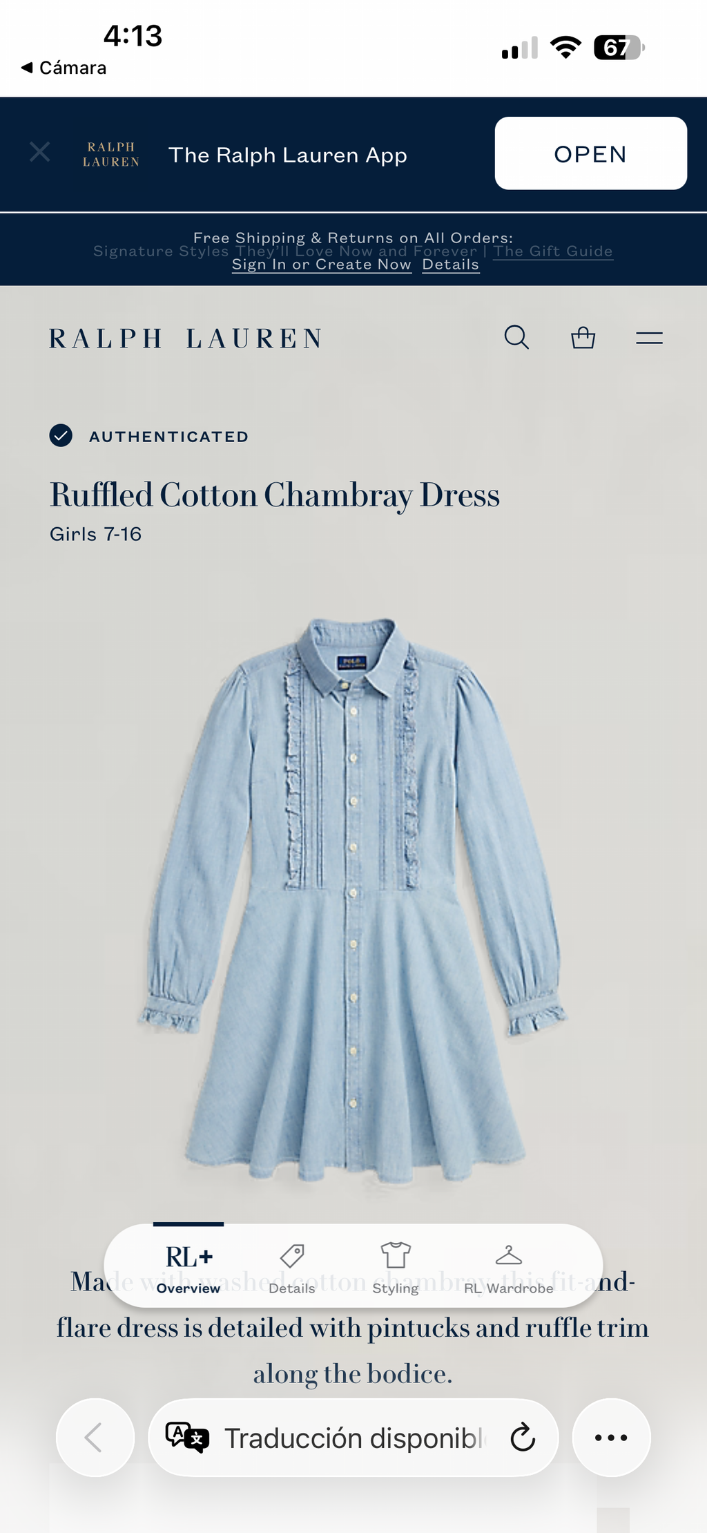 VESTIDO NIÑA RALPH LAUREN