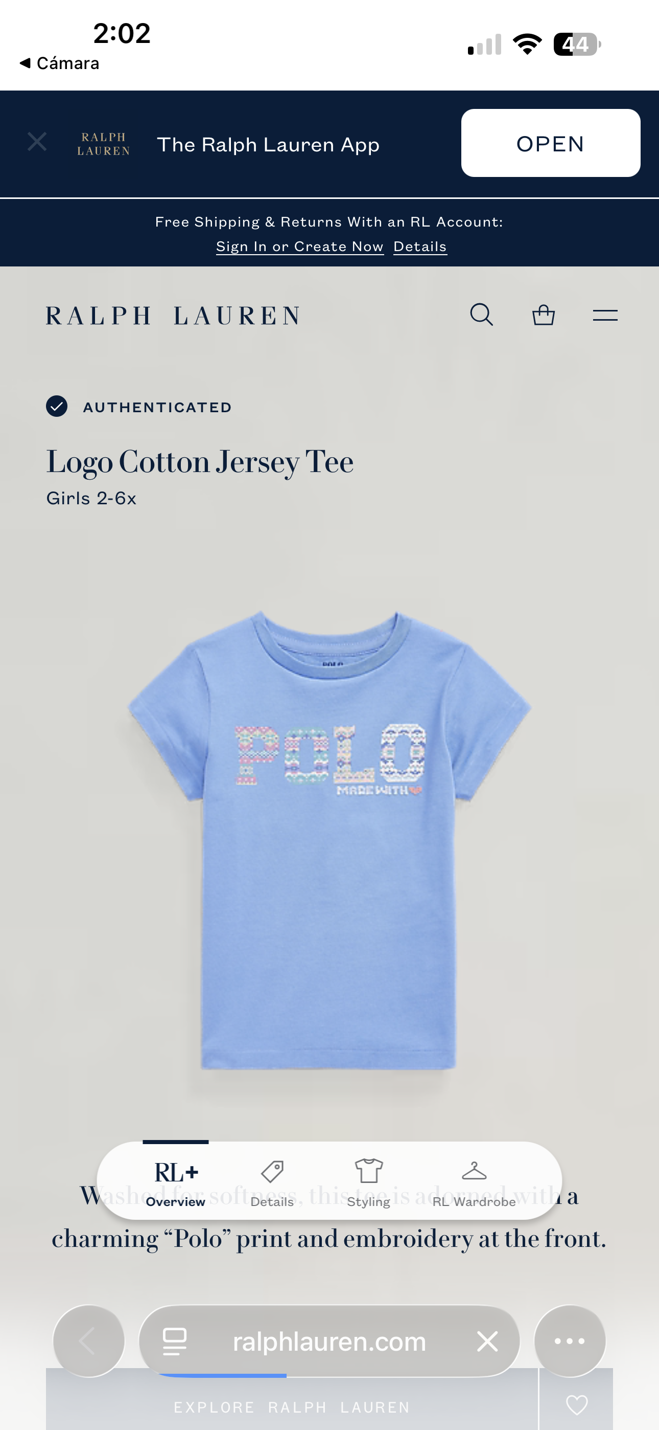 PLAYERA NIÑA RALPH LAUREN